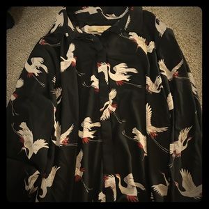Loft Black Blouse with Cranes